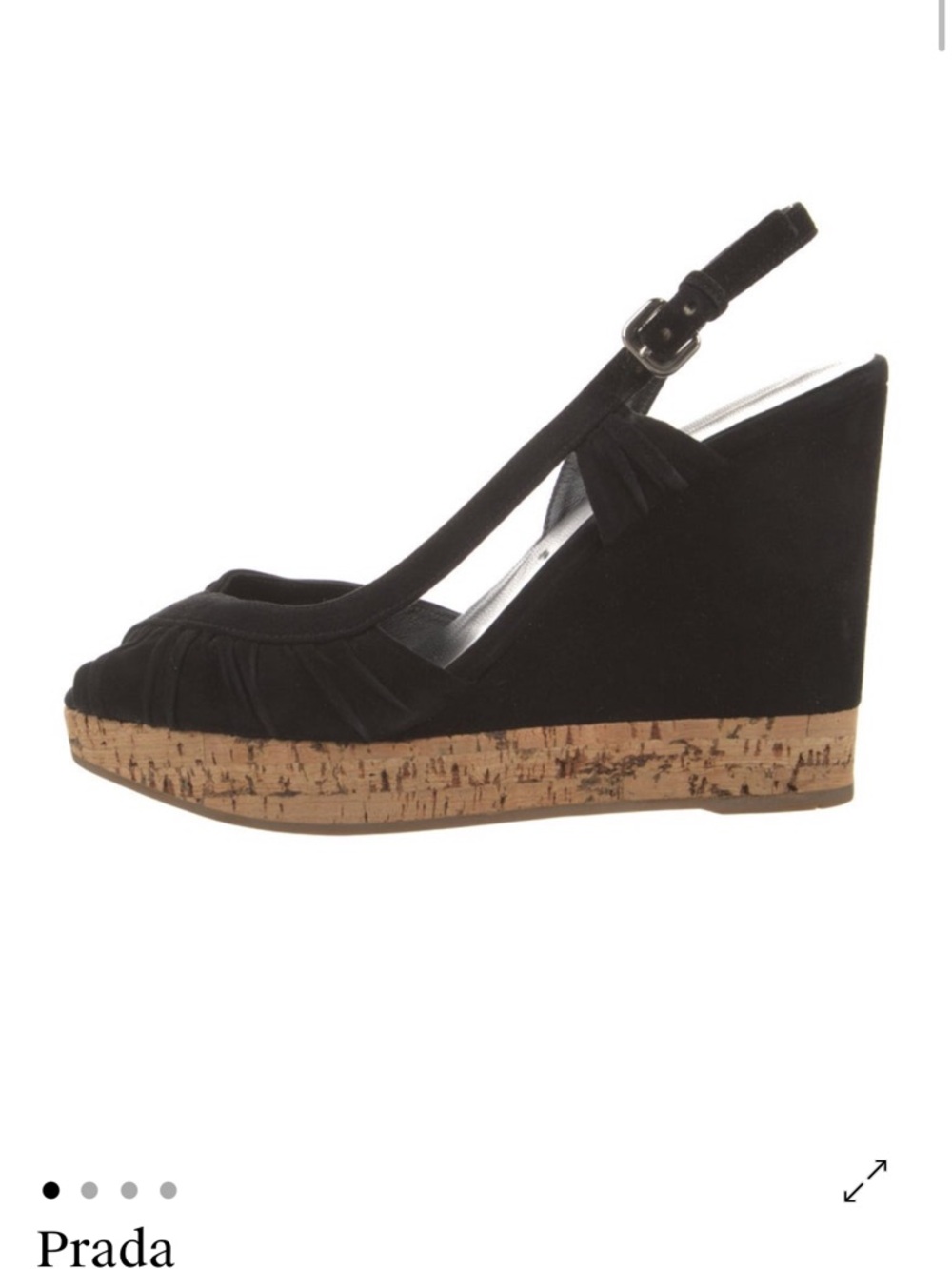Prada Black Suede Cork Platform Wedge Sandals - Picture 3 of 3